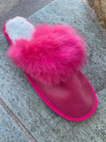 Fur Slippers for Women Fuchsia, Genuine Leather, Sheepskin