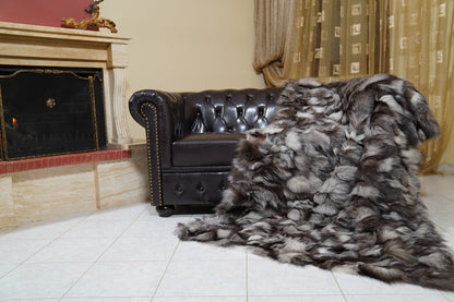 fox fur blanket throw frost natural — spread from the sofa to the floor, long natural frost fox pile — TatiFurs