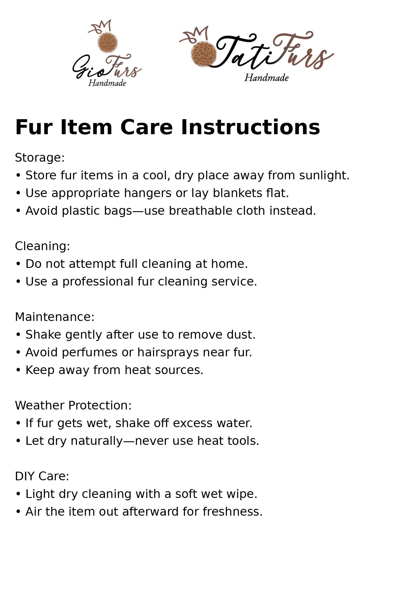 Tatifurs Fur Care Instructions how to clean your real fur