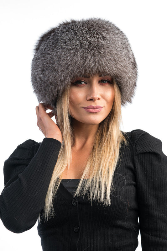 Elegant Real Fox Fur Hat Frost Full Skin - Handcrafted Elegance for Winter Chic - Ethically and Organically Farmed Fox Fur