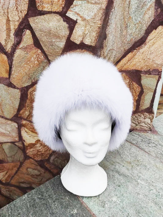 Elegant Real Fox Fur Hat White Full Skin - Handcrafted Elegance for Winter Chic - Ethically and Organically Farmed Fox Fur (Copy)
