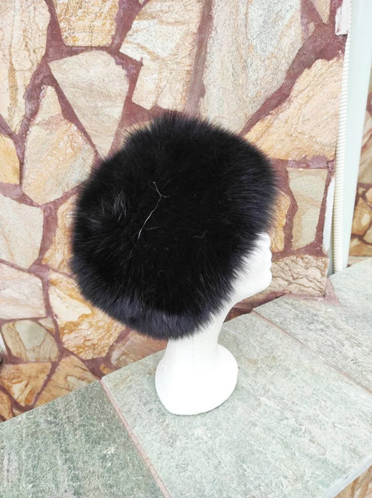 Elegant Real Fox Fur Hat Black Full Skin - Handcrafted Elegance for Winter Chic - Ethically and Organically Farmed Fox Fur