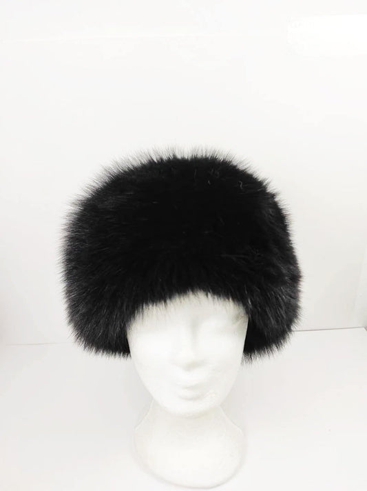 Elegant Real Fox Fur Hat Black Full Skin - Handcrafted Elegance for Winter Chic - Ethically and Organically Farmed Fox Fur