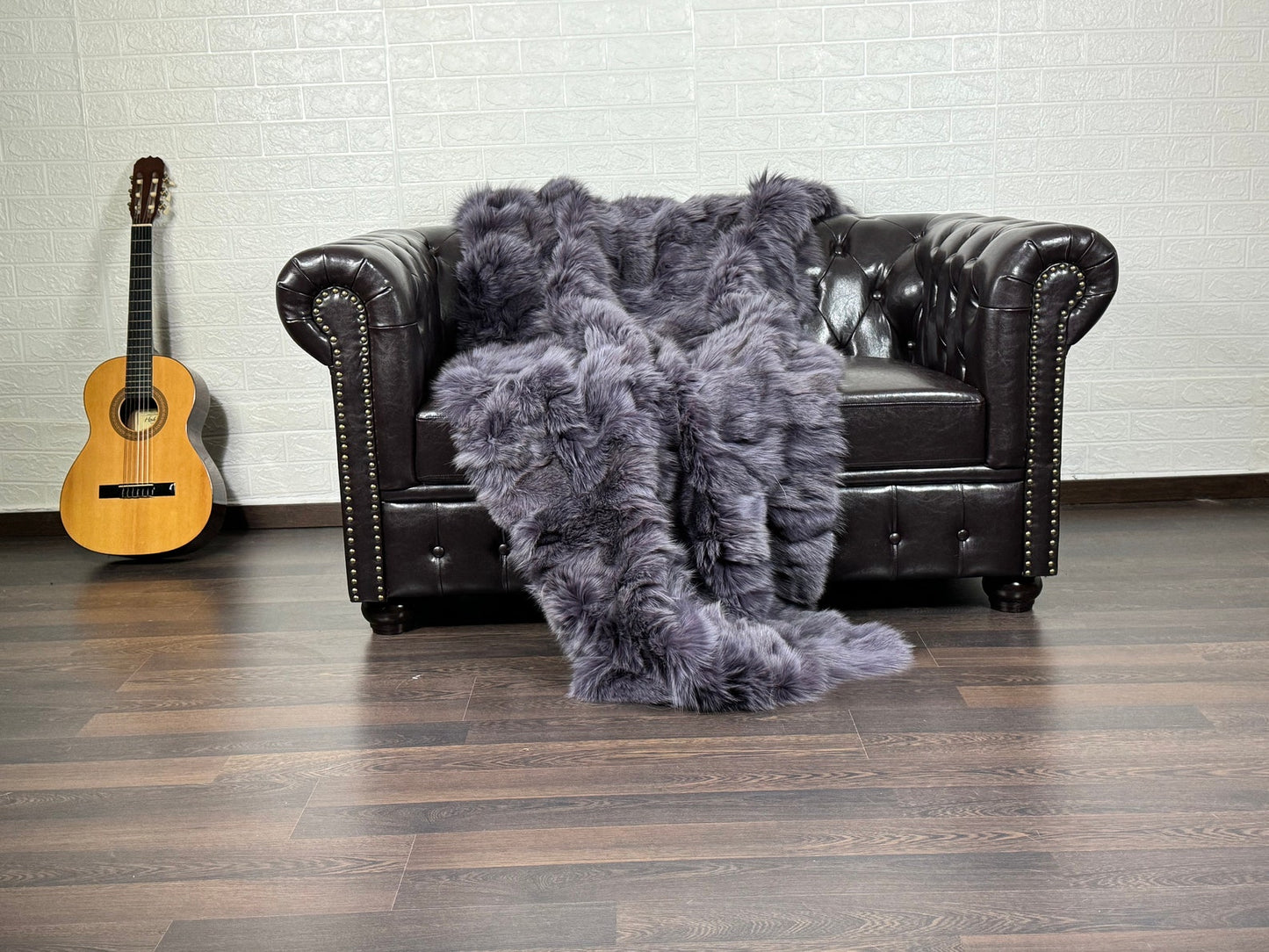 Purple Fox fur throw blanket