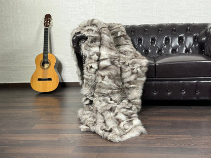 Gray 2 Fox fur throw blanket