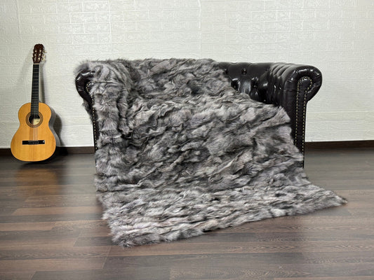 Gray Fox fur throw blanket