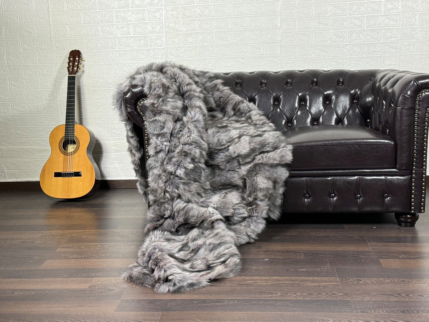 Gray Fox fur throw blanket