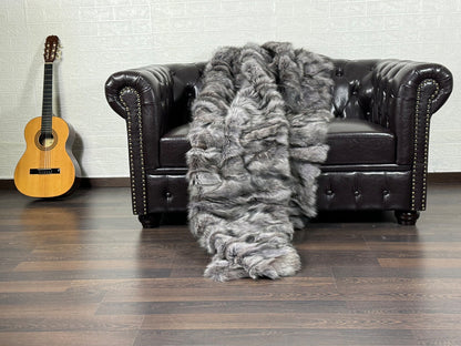 Gray Fox fur throw blanket