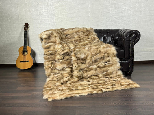 Beige Fox fur throw blanket