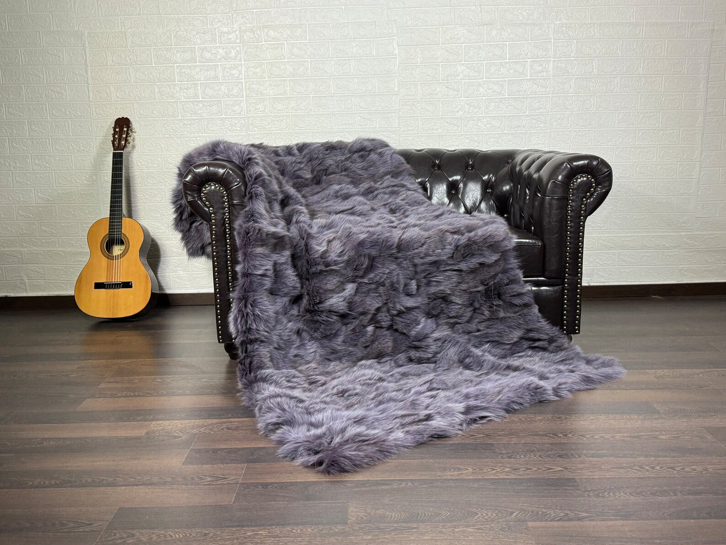 Purple Fox fur throw blanket