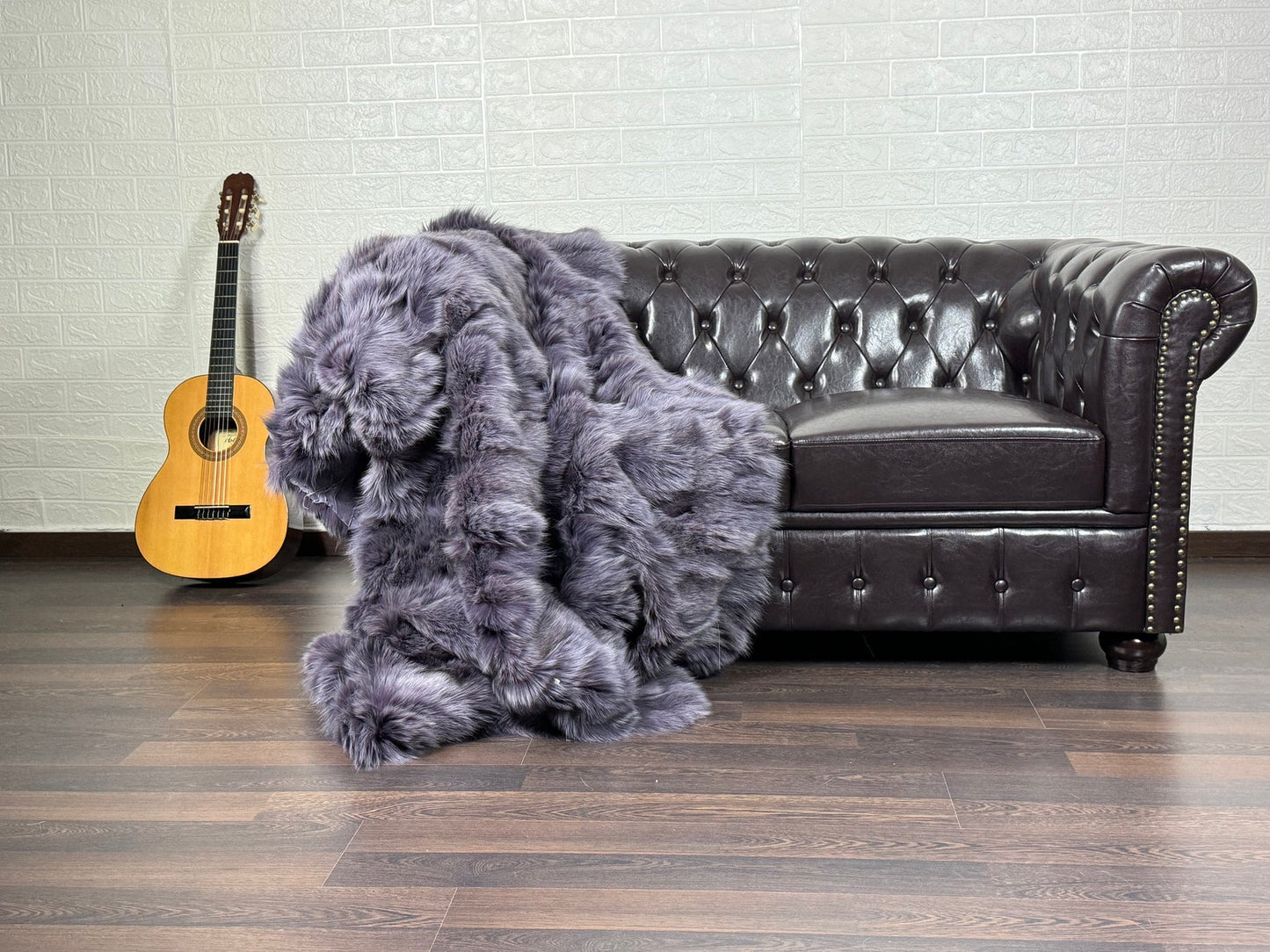 Purple Fox fur throw blanket