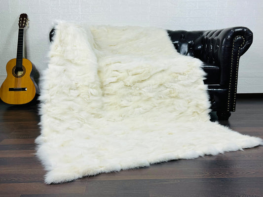 White fox fur throw blanket