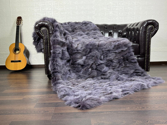 Purple Fox fur throw blanket