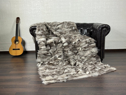 Gray 2 Fox fur throw blanket