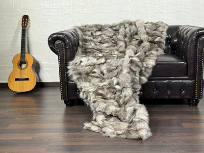 Gray 2 Fox fur throw blanket