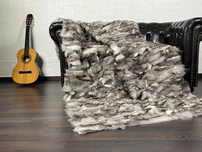 Gray 2 Fox fur throw blanket