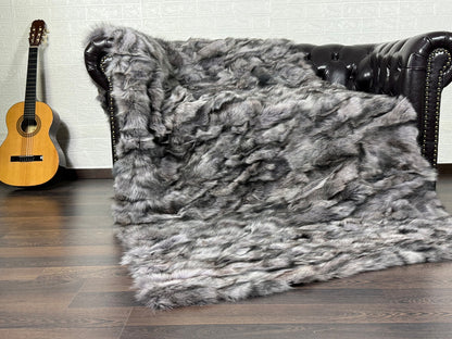 Gray Fox fur throw blanket