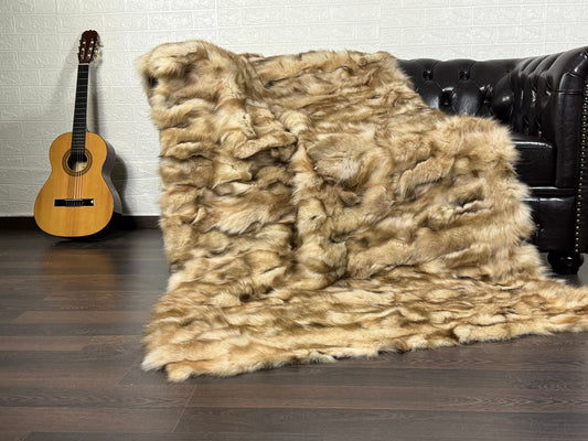 Beige Fox fur throw blanket