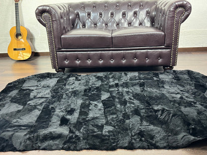 Black Real Sheepskin Fur Throw Blanket Lamb Wool