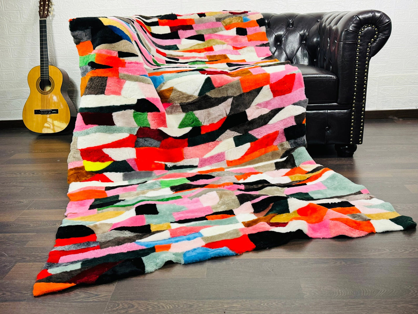 Colorful Real Sheepskin Fur Throw Blanket Lamb Wool