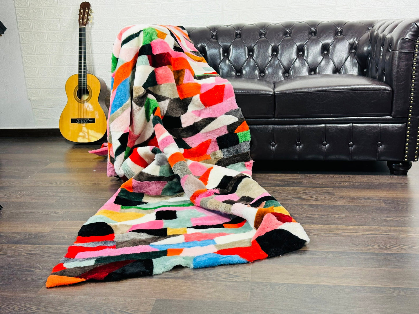 Colorful Real Sheepskin Fur Throw Blanket Lamb Wool