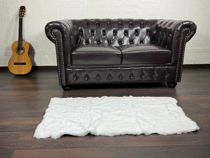 Real Full Skin Pelt Rex Rabbit White Color Fur Blanket Throw • Housewarming Gift Sofa Cover n Bedspread •  Handmade Genuine Fur