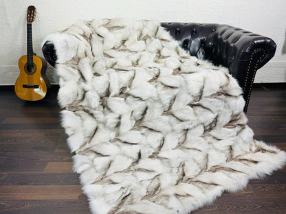 Real Natural Fox Fur Blanket Throw Blanket • Home Warmer Genuine Fur Blanket Throw • Housewarming gift • Luxury Fur Blanket Sofa Cover