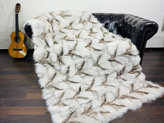 Real Natural Fox Fur Blanket Throw Blanket • Home Warmer Genuine Fur Blanket Throw • Housewarming gift • Luxury Fur Blanket Sofa Cover