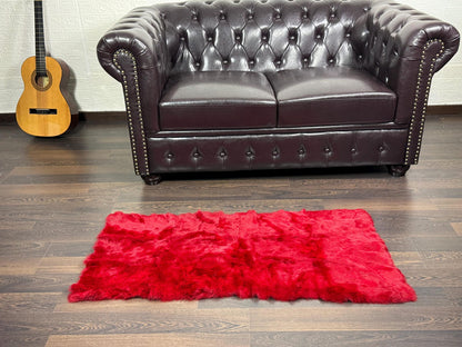 Real Full Skin Pelt Rex Rabbit Red Color Fur Blanket Throw • Housewarming Gift Sofa Cover n Bedspread •  Handmade Genuine Fur
