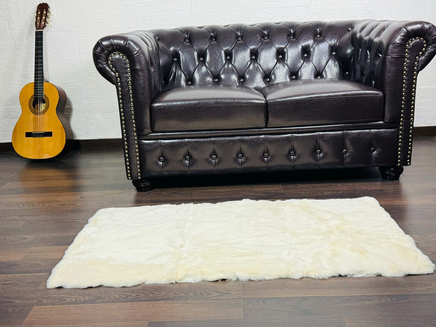 Real Full Skin Pelt Rex Rabbit Beige Color Fur Blanket Throw • Housewarming Gift Sofa Cover n Bedspread •  Handmade Genuine Fur