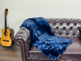 Real Full Skin Pelt Rex Rabbit Blue Color Fur Blanket Throw • Housewarming Gift Sofa Cover n Bedspread •  Handmade Genuine Fur