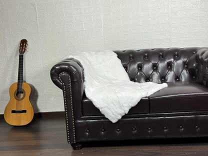 Real Full Skin Pelt Rex Rabbit White Color Fur Blanket Throw • Housewarming Gift Sofa Cover n Bedspread •  Handmade Genuine Fur