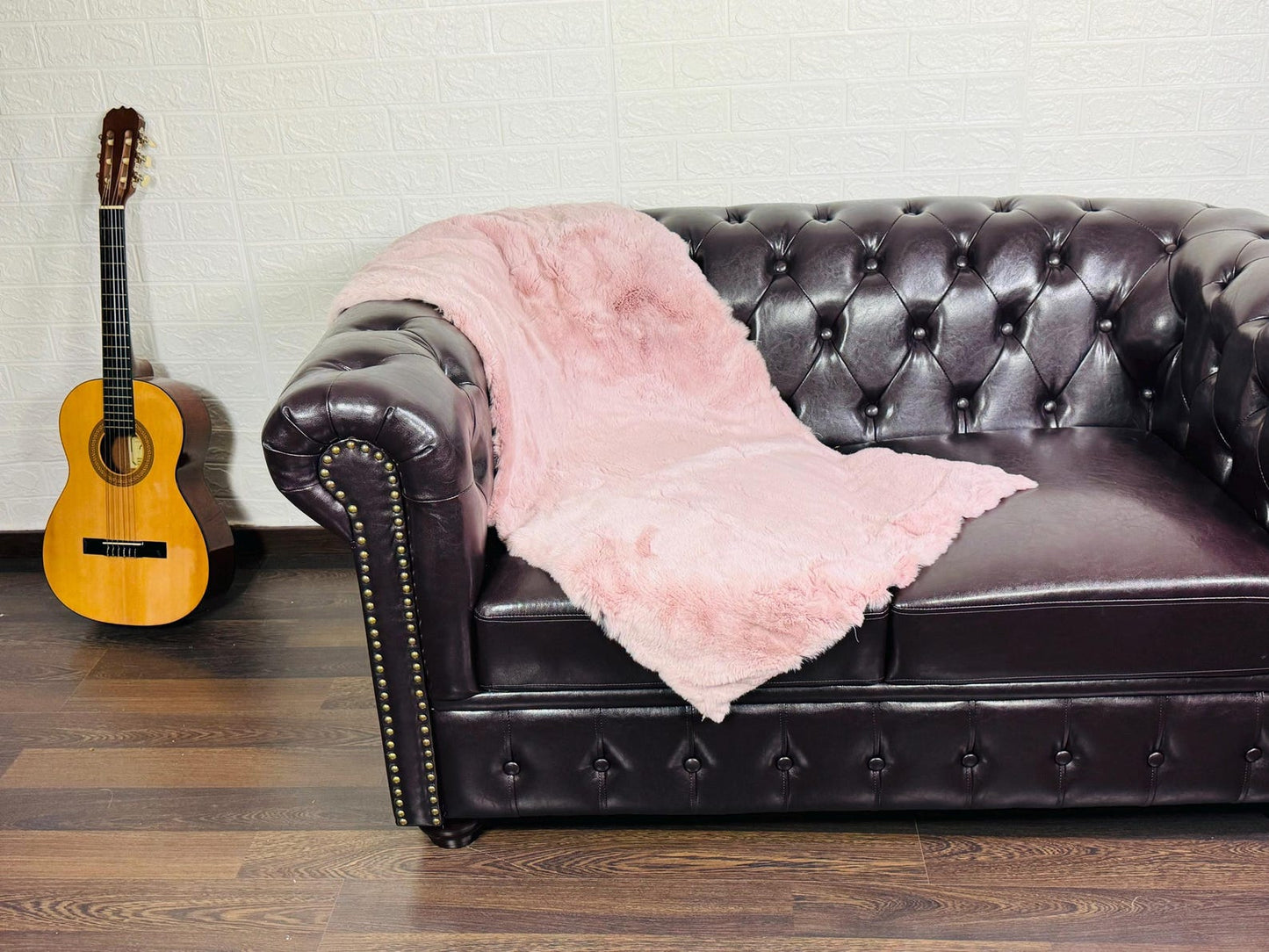 Real Full Skin Pelt Rex Rabbit Baby Pink Color Fur Blanket Throw • Housewarming Gift Sofa Cover n Bedspread •  Handmade Genuine Fur