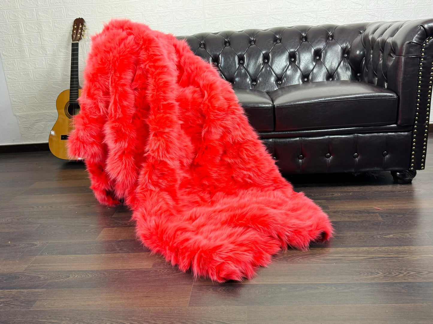 Real Orange Red Fox Fur Blanket Throw Blanket • Home Warmer Genuine Fur Blanket Throw • Housewarming gift • Luxury Fur Blanket Sofa Cover