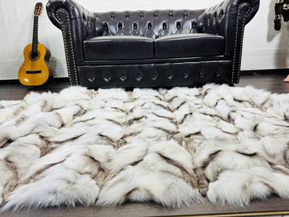 Real Natural Fox Fur Blanket Throw Blanket • Home Warmer Genuine Fur Blanket Throw • Housewarming gift • Luxury Fur Blanket Sofa Cover