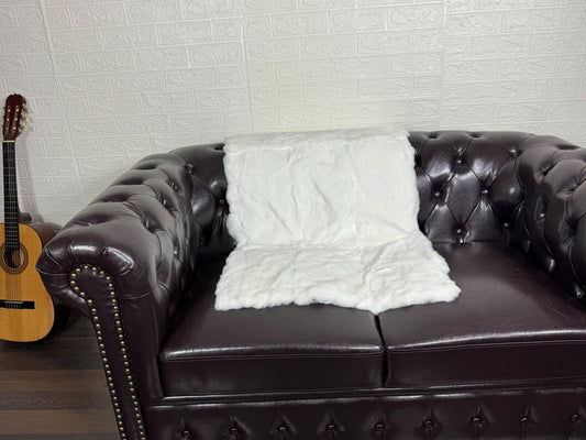 Real Full Skin Pelt Rex Rabbit White Color Fur Blanket Throw • Housewarming Gift Sofa Cover n Bedspread •  Handmade Genuine Fur