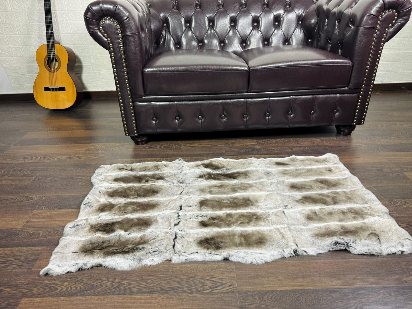 Real Full Skin Pelt Rex Rabbit Gray Color Fur Blanket Throw • Housewarming Gift Sofa Cover n Bedspread •  Handmade Genuine Fur
