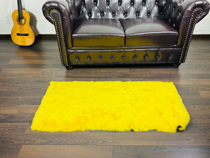 Real Full Skin Pelt Rex Rabbit Yellow Color Fur Blanket Throw • Housewarming Gift Sofa Cover n Bedspread •  Handmade Genuine Fur