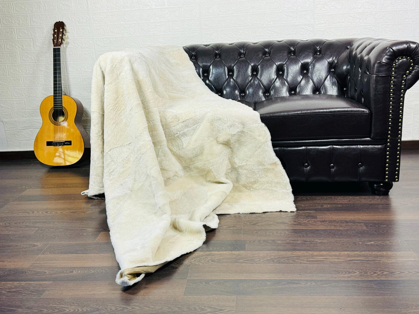 Off White Cream Real Sheepskin Fur Throw Blanket Lamb Wool