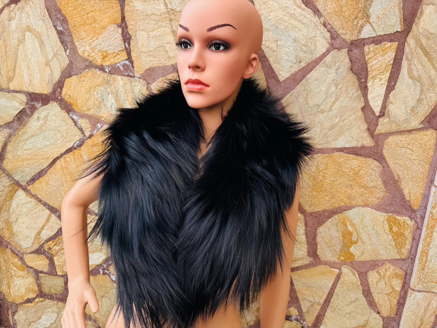 Black Fluffy fox fur collar scarf