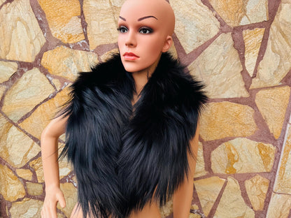 Black Fluffy fox fur collar scarf