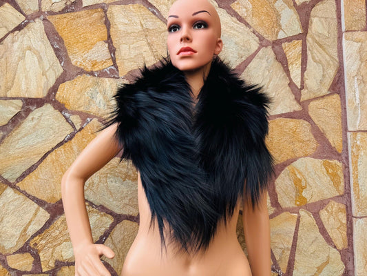 Black Fluffy fox fur collar scarf