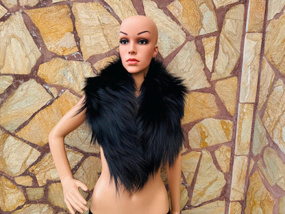 Black Fluffy fox fur collar scarf