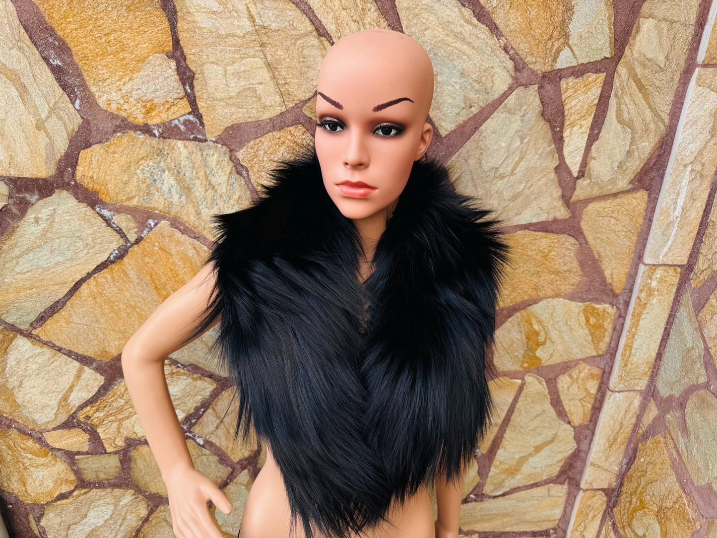 Black Fluffy fox fur collar scarf