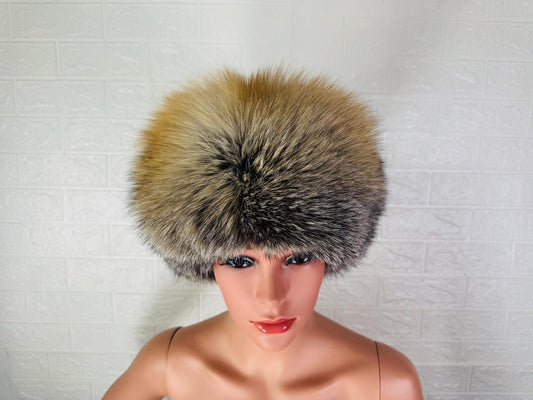 Elegant Real Fox Fur Hat Golden Full Skin - Handcrafted Elegance for Winter Chic - Ethically and Organically Farmed Fox Fur