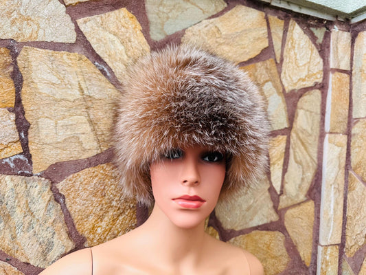 Elegant Real Fox Fur Hat Natural Full Skin - Handcrafted Elegance for Winter Chic - Ethically and Organically Farmed Fox Fur