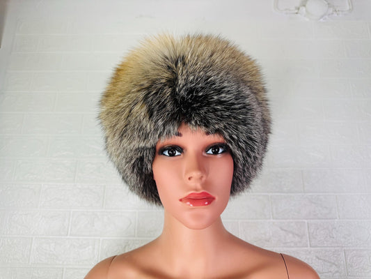 Elegant Real Fox Fur Hat Golden Full Skin - Handcrafted Elegance for Winter Chic - Ethically and Organically Farmed Fox Fur