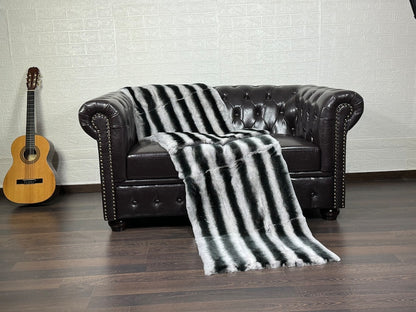 Real Full Skin Pelt Rex Rabbit Chinchilla Color Fur Blanket Throw • Housewarming Gift Sofa Cover n Bedspread •  Handmade Genuine Fur