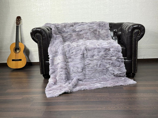 PURPLE DOUBLE SIDED Rex Rabbit Fur Blanket  •  Luxury Fur Blanket Throw  • Fur Bedspread  •  Home Warmer Blanket  • Perfect for your Living Room