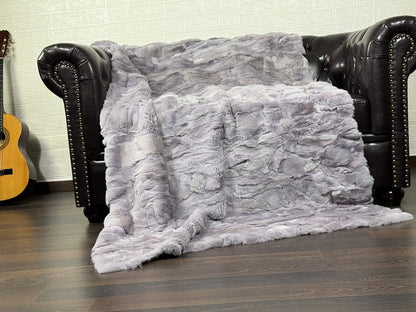 PURPLE DOUBLE SIDED Rex Rabbit Fur Blanket  •  Luxury Fur Blanket Throw  • Fur Bedspread  •  Home Warmer Blanket  • Perfect for your Living Room